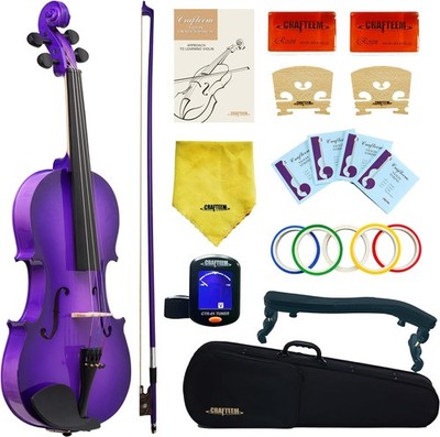 Crafteem 4/4 Full Size Fiddle Purple Violin Outfit Beginners