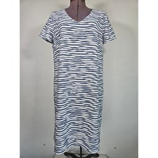 Chicos Womens Blue And White Textured Champagne Waves Short Sleeve Dress. Size 2