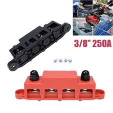 3/8" / 250A 4 Stud Busbar Bus Bar Power Distribution Terminal Block Red&Black
