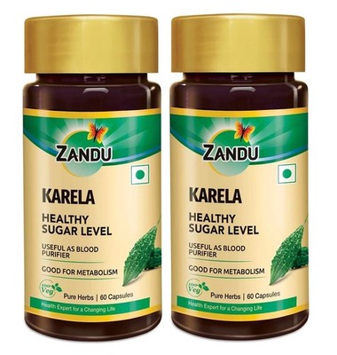 Zandu Karela Pure Herbs 60 Caps (2x) | Sugar Balance & Skin Cleanser