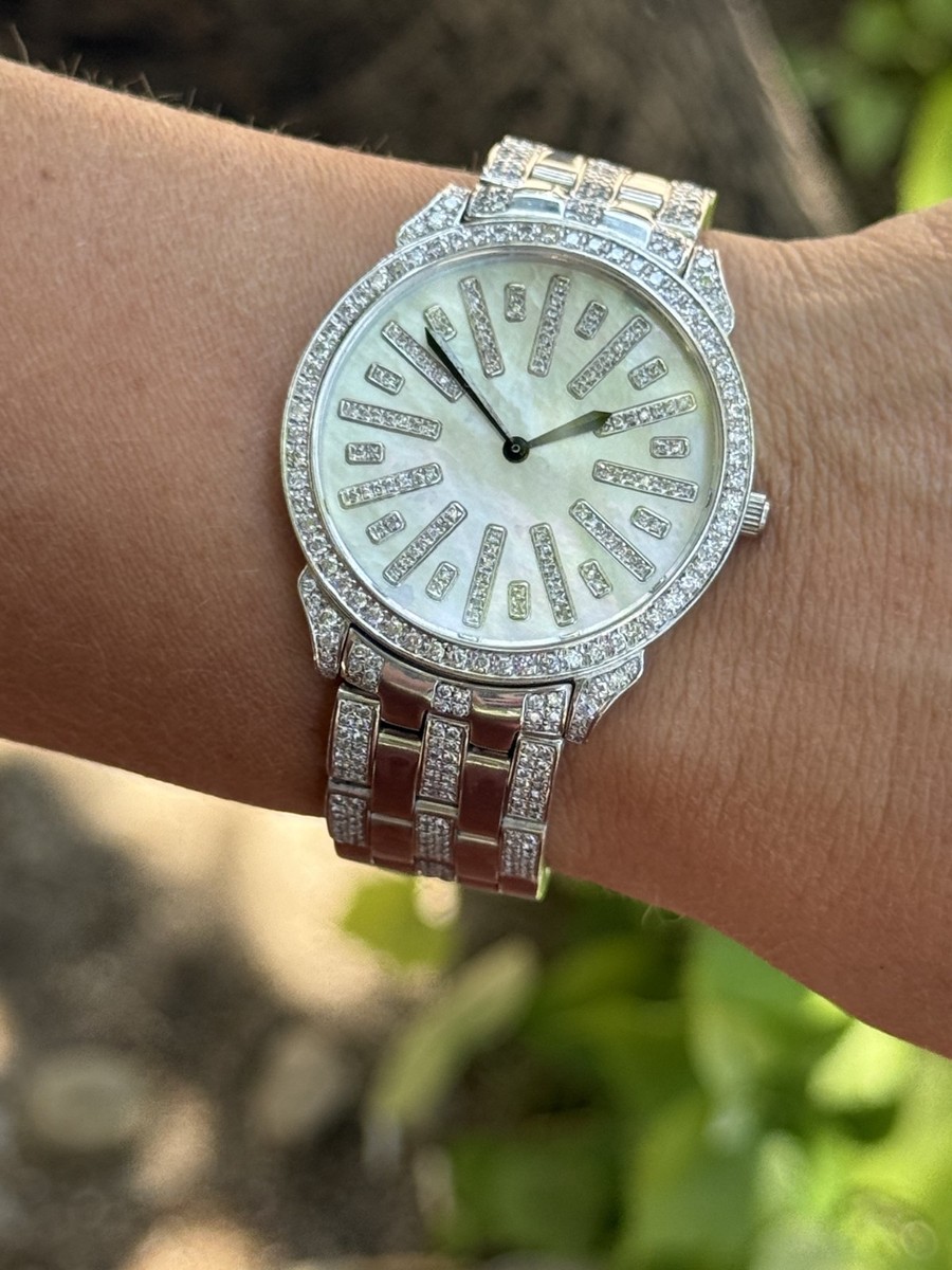 Diamonds & Mother of Pearl Watch 4ct Natural Diamonds Quartz Lady Richard Junot View 5