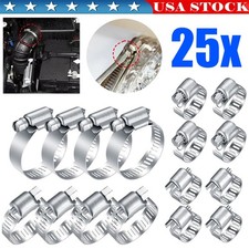 25 304 Stainless Steel Hose Clamps Assortment Kit Worm Gear Clamps for Fuel Line