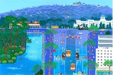 Painting: Kotaro Yoshioka 'Town with Botchan Train' Print Decor