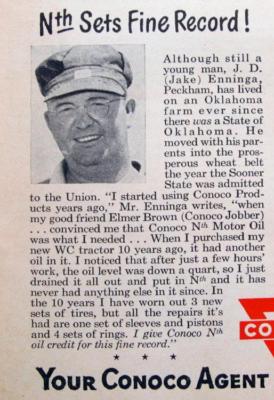 10x14 Original 1949 Conoco Ad Photo Endorsed Jake Enninga of Peckham Oklahoma