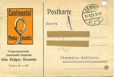 Germany 1923 Postcard Continental Pneumatic Automobile Headquarters Demmin