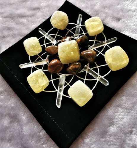 Abundance Citrine Quartz Tiger Eye Sacred Geometry Grid Set Flower ofLife Reiki - Picture 8 of 11