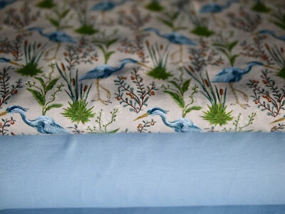 FRÄULEIN VON JULIE UND HEMMERS Stoffpaket Jersey 2 x 25x140 cm Stoff Vogel Reiher im Schilf & uni hellblau