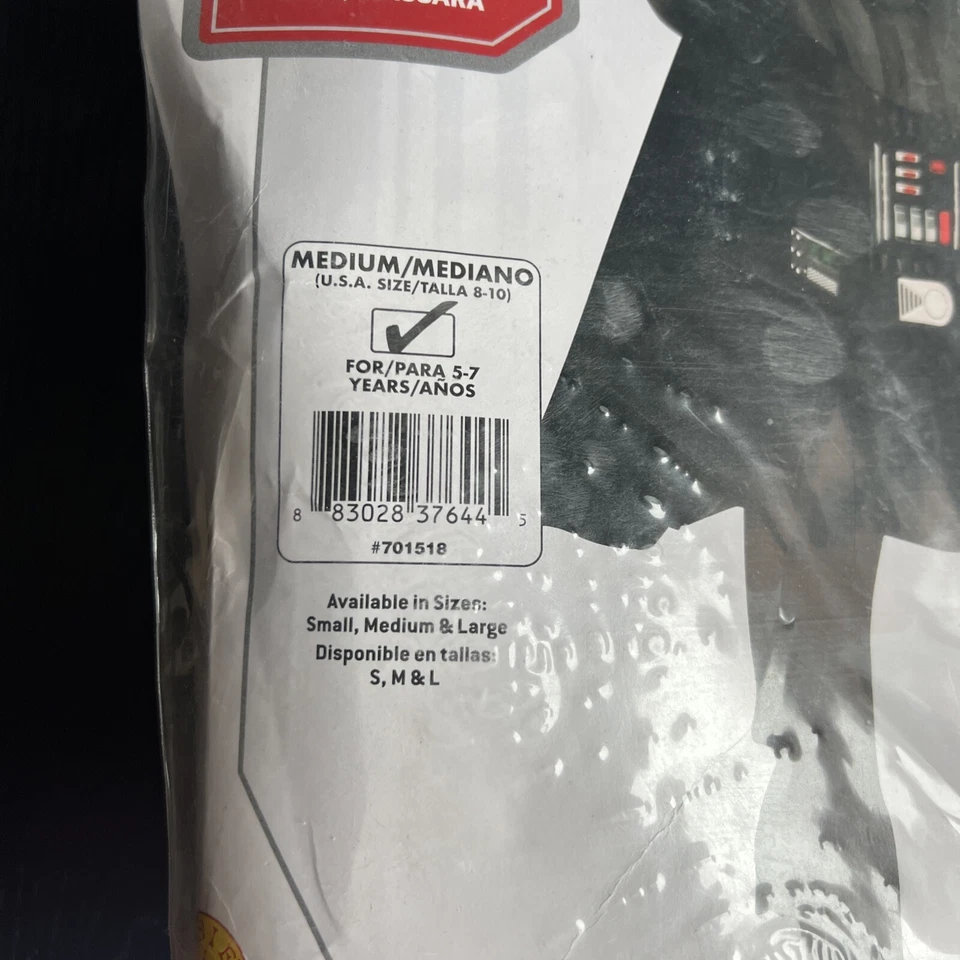Rubíes 2005 Star Wars Darth Vader Disfraz Niño Talla Mediana Nueva Edad 5-7 Vestir Foto 3 de 4