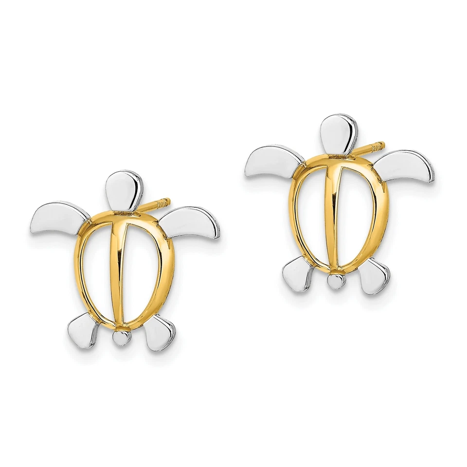 14k Two-Tone Gold Sea Turtle Post Earrings - Image 2 of 4
