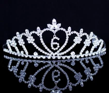 Six-Year-Old Rhinestone Tiara Crown W/ Hair Combs Girl's 6th Birthday Party T817