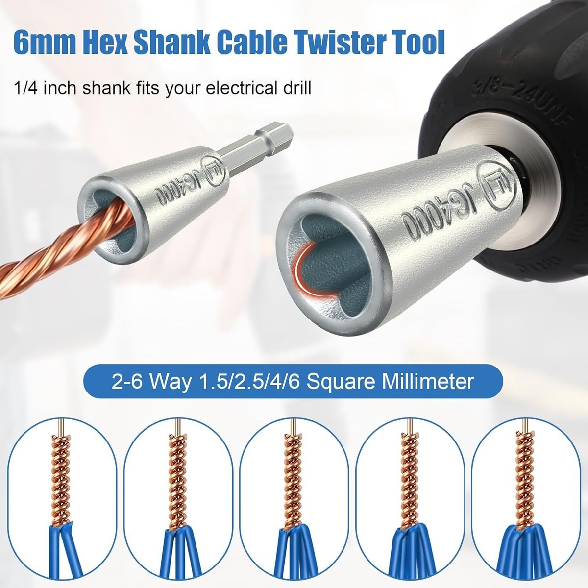 3-Piece Wire Stripping & Twisting Tool Set For Power Drills - Stainless Steel Twister