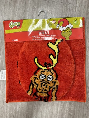 2024 THE GRINCH CHRISTMAS 🎄 Deko BAD SET DECKEL ABDECKUNG KONTUR TEPPICH NEU