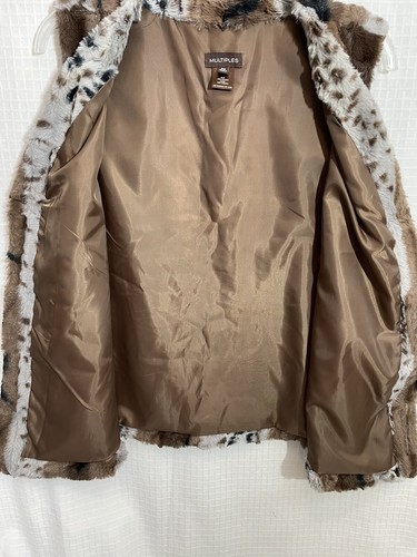Multiples Womens Brown Animal Print Faux Fur Multi Winter Vest Size PM - Picture 11 of 17