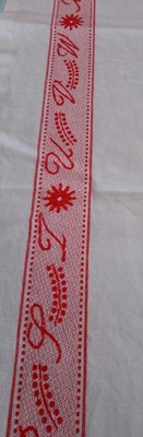 5 ANCIENS TORCHONS Lin X Coton Blanc BoLiteaux Rouge 54X84 Cm EUR 30