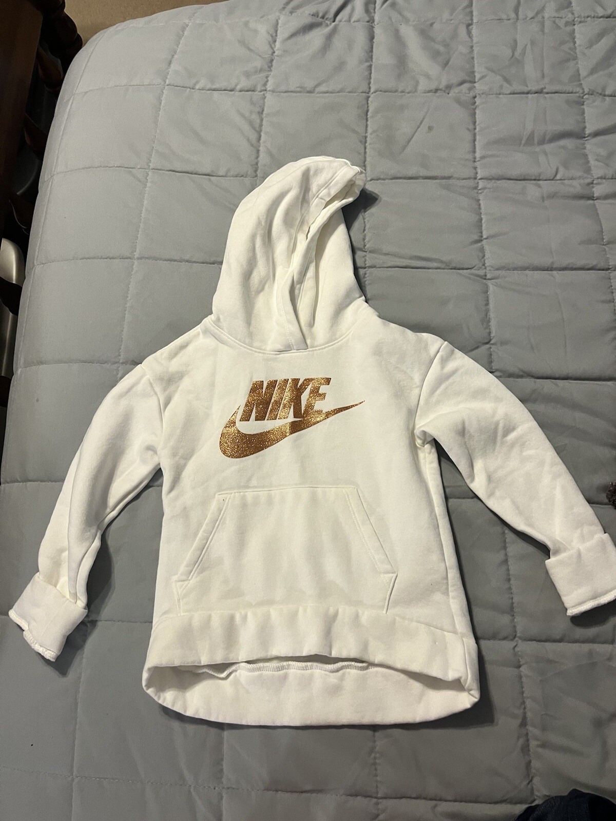 Youth Nike White Gold Swoosh Hoodie - Medium 5-6 Years Hooded Jacket-image