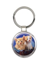 Cat : Gift Round Keychain Cute Animal Kitten Funny Friend Feline Pets Lover