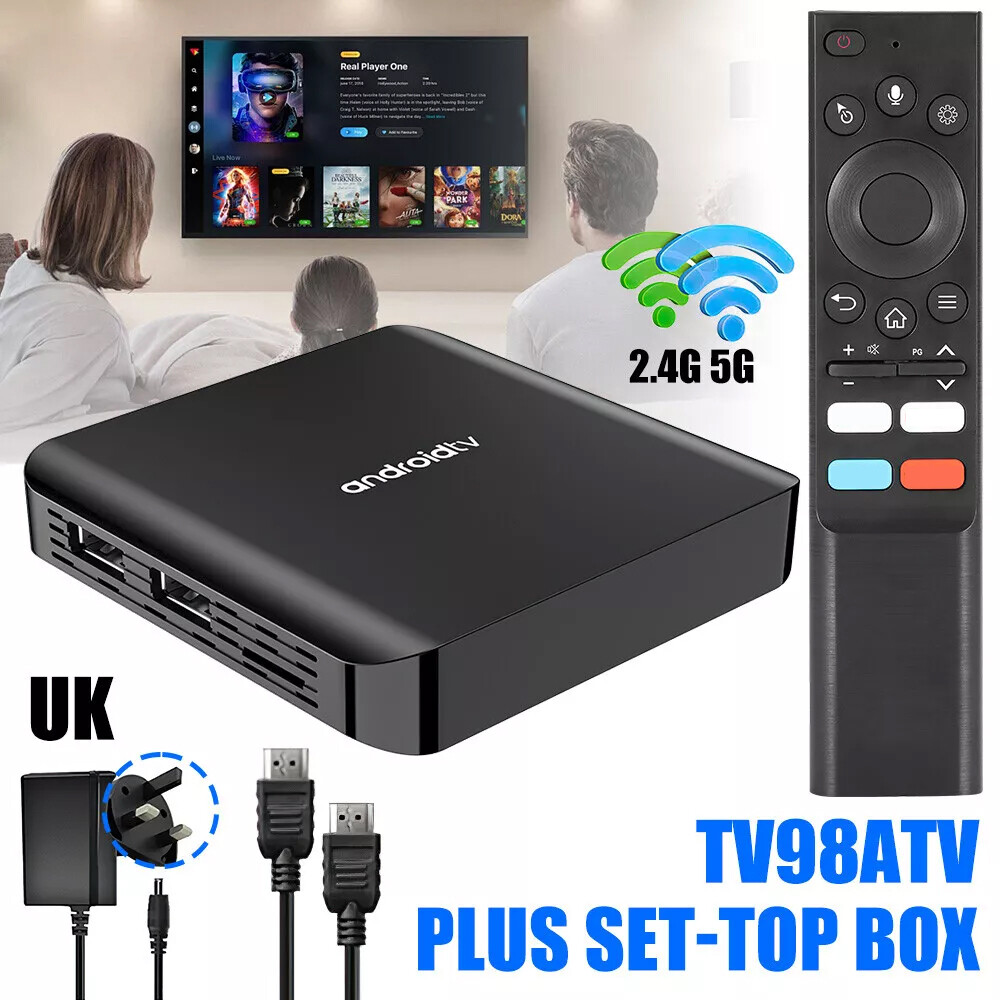 TV98 PLUS Android 14.0 Smart TV Box Quad Core 8K UHD WiFi 5G BT5.0