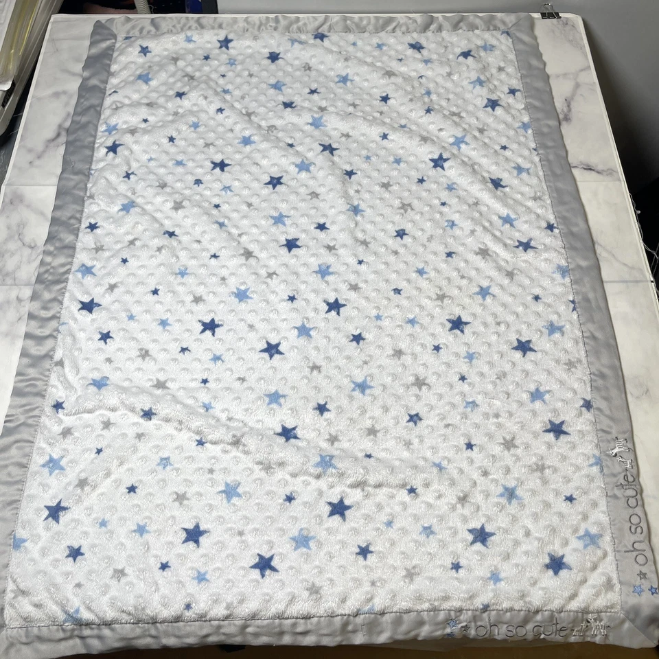 Manta bebé blanca recién nacida - Oh tan linda estrella cebra - azul gris Minky satinado Foto 2 de 4