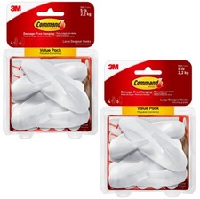 2 Packs 3M Command 4 Large Designer Hooks  6 Adhesive Strips Per Pack Max 5 lb