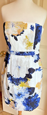 J. Crew NWT Sz 8 Floral  Watercolor Print Bustier Strapless Dress Blu White Mult