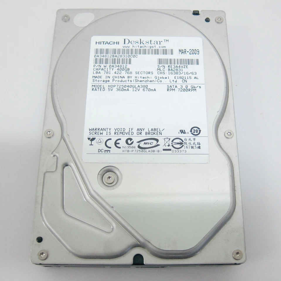 HITACHI 400 GB 3.5" Internal SATA Hard Drive MODEL: HDP725040GLA380 For PC & MAC - Image 2 of 2