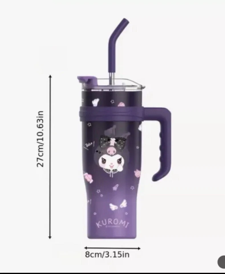 Taza aislante grande Kuromi con mango pajita portátil de viaje caliente/frío nueva Foto 2 de 4
