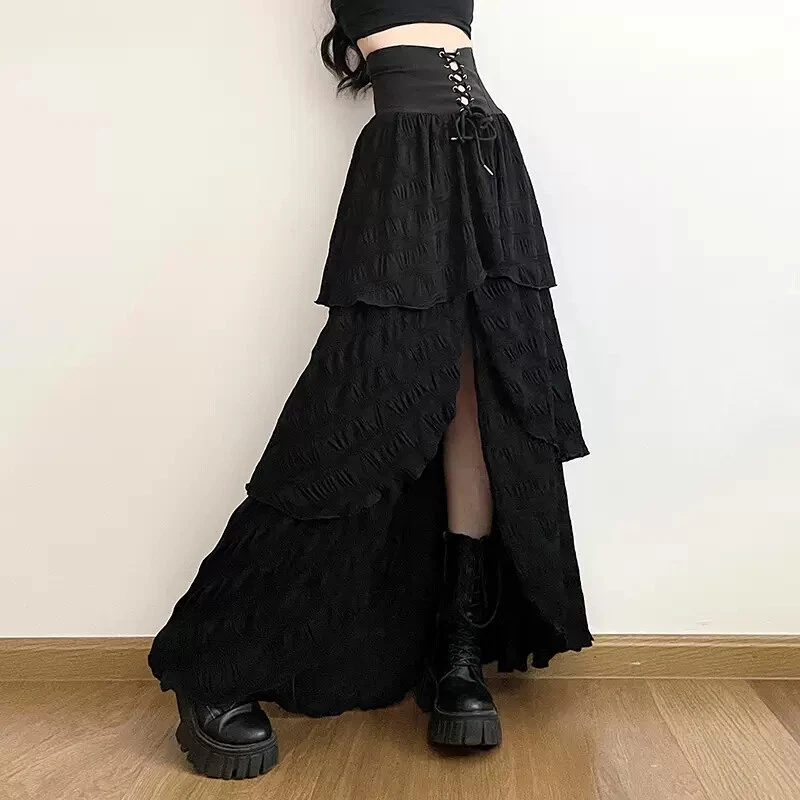 Women Gothic-style high-waisted strappy skirts long A-line skirts