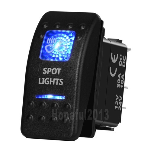 SPOT LIGHTS 12v 24v Blue LED Rocker Switch 5 pins On-Off SPST for Car ...