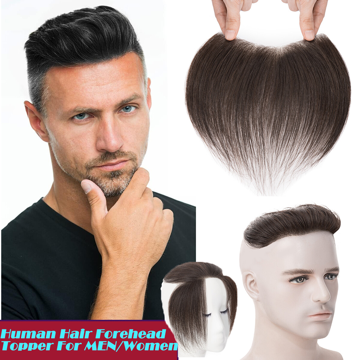 Hairline Toupee Remy Human Hair Replacement Forehead System Mens Hairpiece  Brown