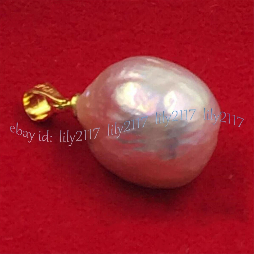 Colgante de perlas barrocas naturales reales de oro amarillo de 14 quilates AAA rosa de 13-14 mm Foto 3 de 4