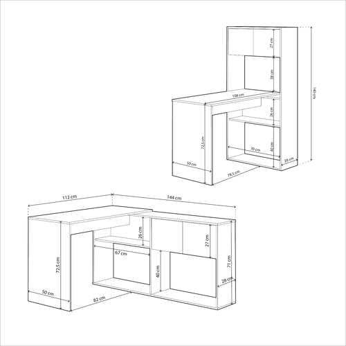Escritorio - Estantería, separador de ambientes, Blanco Artik - Roble Nodi, Duo - Imagen 13 de 13