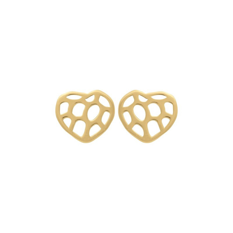 Boucles d'oreilles coeur plaqué or 18 carats 750/000 alvéolées dorées pour femme