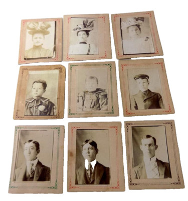 9 Small Penny Studio Photos Early 1900's Men Women Children