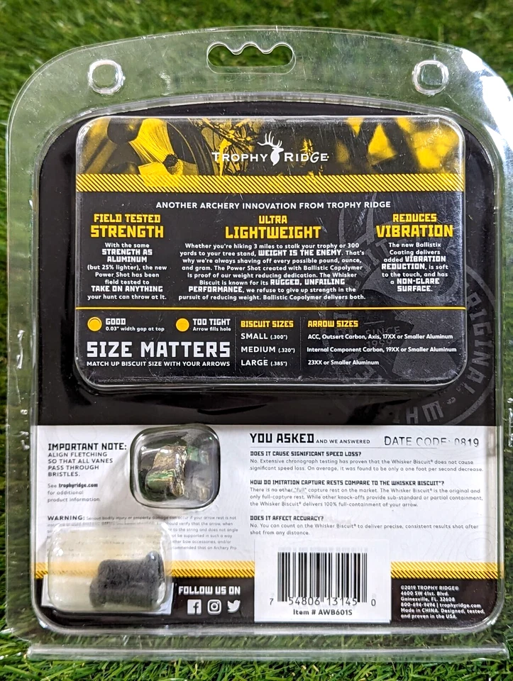 **NEW** Trophy Ridge Whisker Biscuit Power Shot Rest Universal RH/LH Small Camo - Image 2 of 3