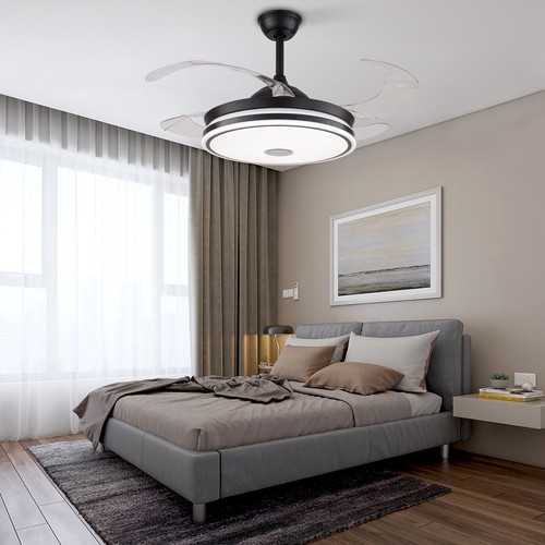 42" Retractable Ceiling Fan w/Light + Bluetooth Speaker Dimmable LED Chandelier - Picture 3 of 19