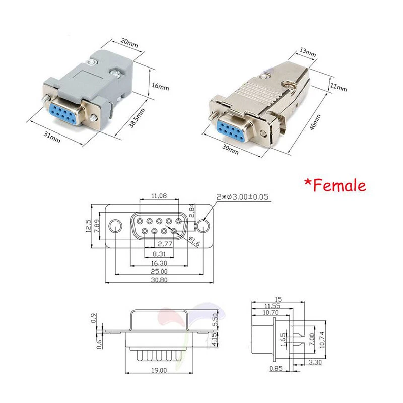 DB9 9Way D-SUB Connector Female/Male Plug Socket Metal/Plastic Shell Solder Type - Image 2 of 4