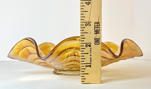 Antiguo cuenco con volantes de vidrio de carnaval imperial caléndula iridiscente pensamiento y arcos 9" - Imagen 12 de 12