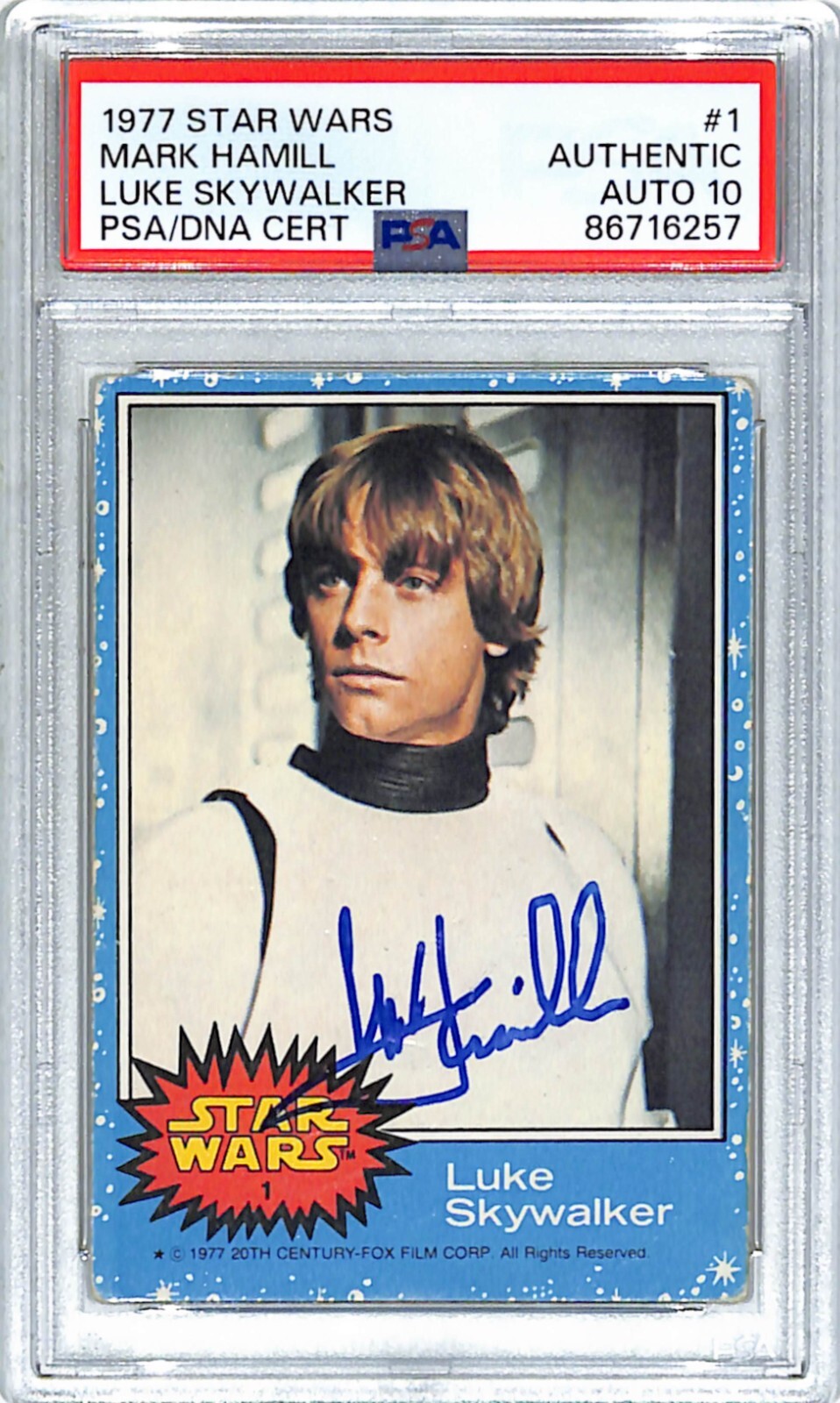 1977 Topps Star Wars MARK HAMILL Signed RC Card #1 Auto Graded PSA/DNA 10 Slab