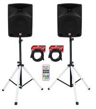  2 Rockville RPG10 10" Powered Active 600 Watt DJ PA Speakers LED Stands Cables