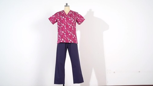 Unisex Scrub Tops Women Men Short Sleeve Printed Cotton Shirt Medical Nurse - Video 1 of 1