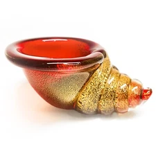 VTG Murano Archimede Seguso Red Gold Aventurine Flecks Art Glass Conch Shell