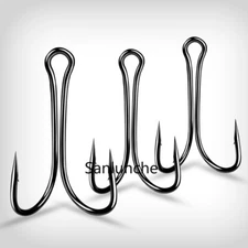 100Pcs Classic Double Hook Open Shank Frog Hooks High Carbon Steel Barbed Hooks