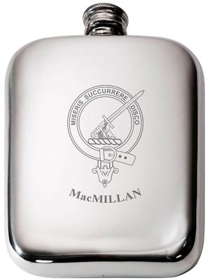 MacMillan Scottish Clan Crest Name Pewter Hip Flask 6oz