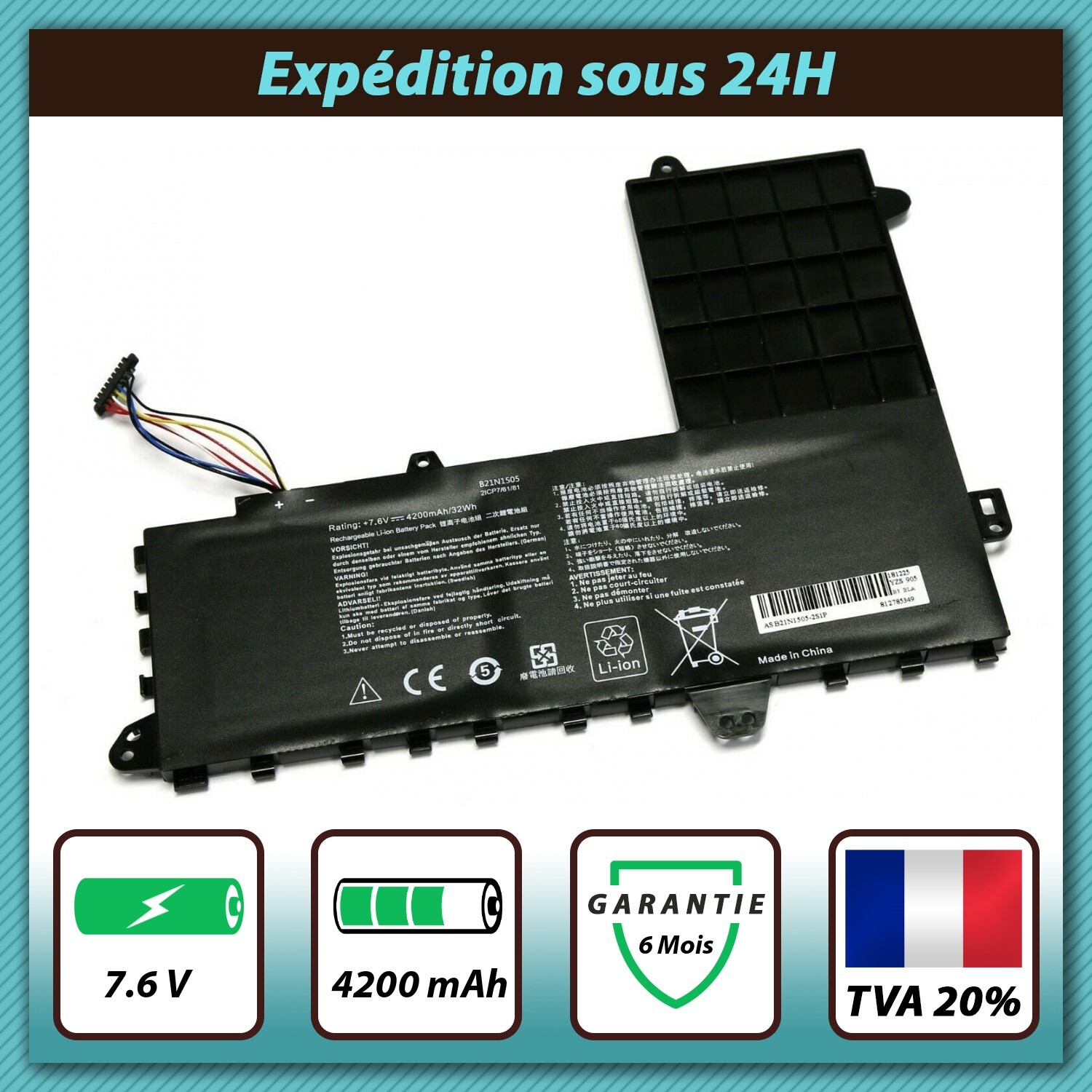 Batterie ASUS E402NA-GA226T 7.6V pour travailler en terrasse