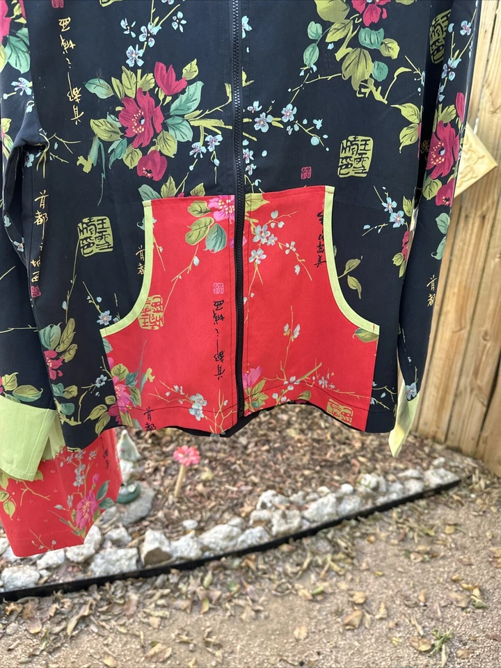 Anne Carson Vintage Oriental Pant Suit Full Zipper Jacket Hoodie Size M Silk - Image 3 of 4