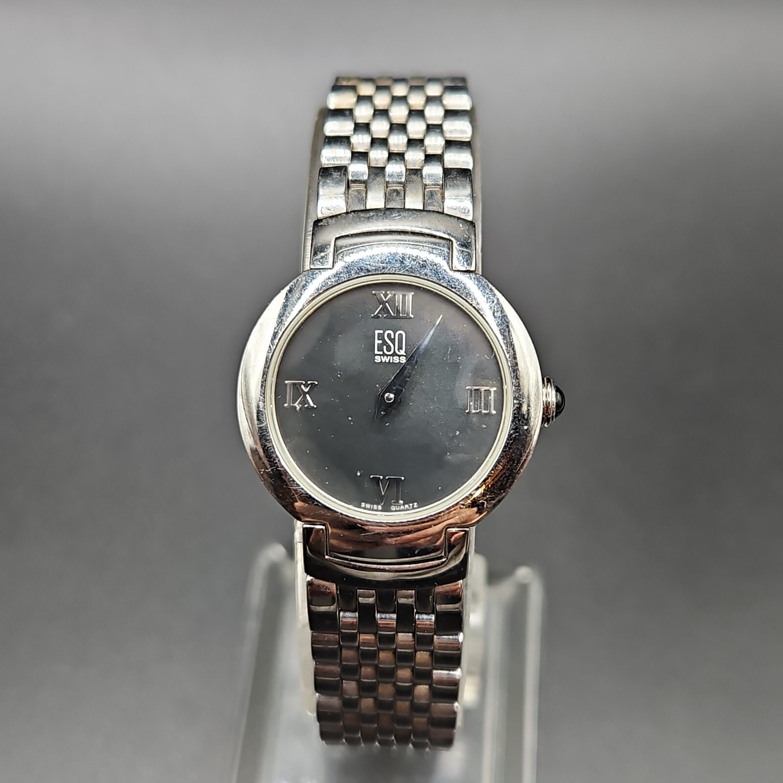 ESQ Swiss Movado Watch Women 25mm Silver Tone Stainless Steel 6.25" New Battery