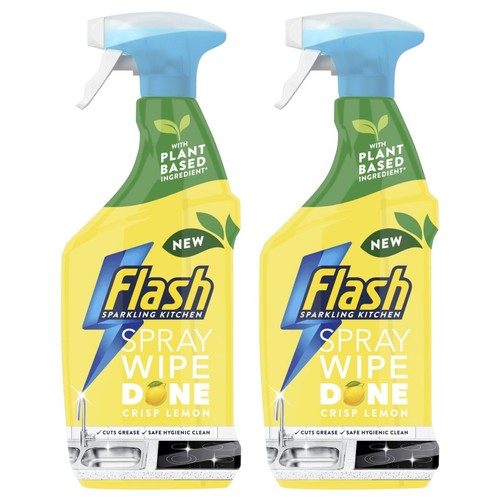 2 Flash Kitchen Cleaner Spray Wipe Done Sink Taps Cooker Hobs Crisp