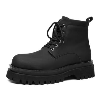 Mens Ankle Boots Flat Platform British Round Toe Lace Up Motorcycle Casual Shoes