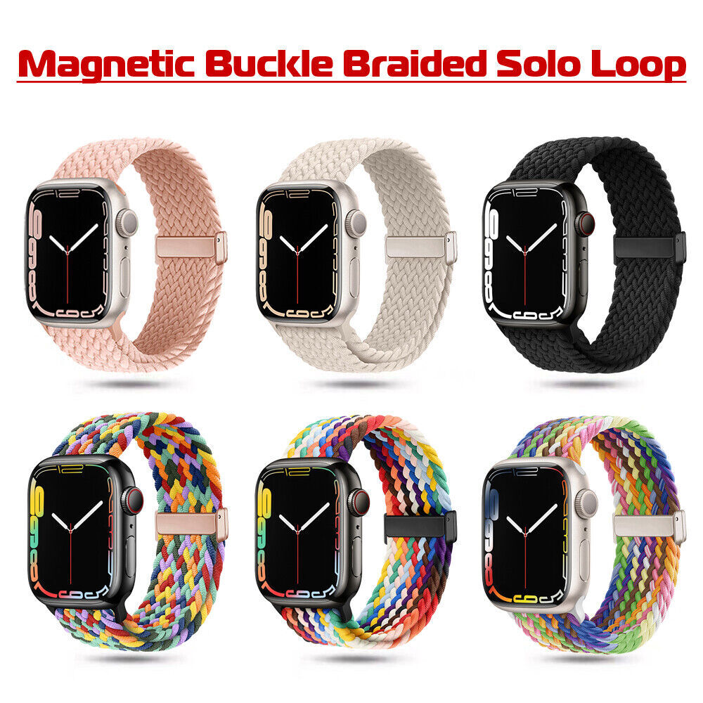 Magnetic Buckle Braided Solo Loop Band for Apple Watch 9 8 7 SE 40/44/41/45/49mm