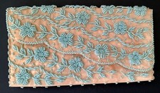 Vintage Mid-Century Intricate Light Blue Seed Bead Floral Embroidery Clutch Bag